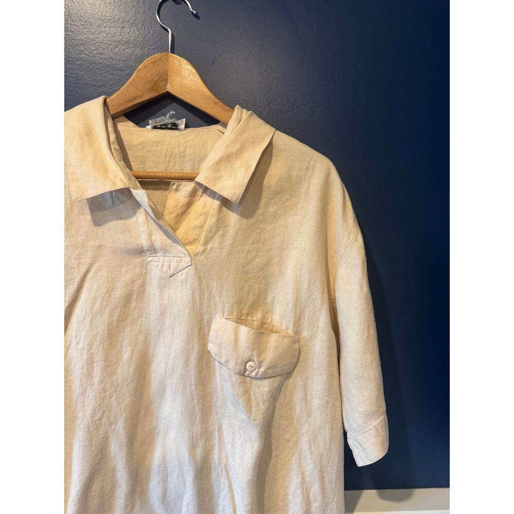Vintage | 100% Linen Beige Short Sleeve Polo | Size 10